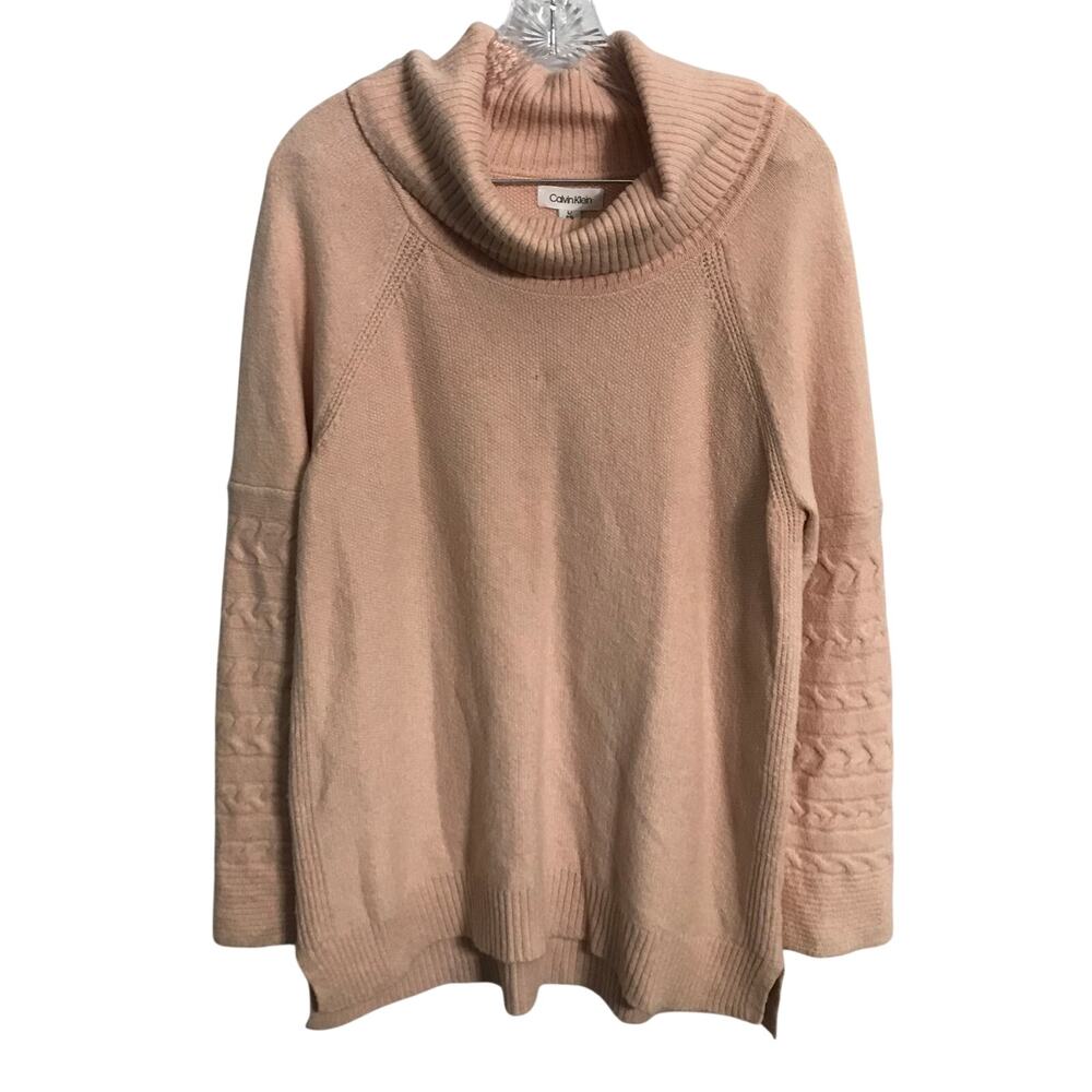 Calvin Klein Sweater Top Large Womens Peach Pink Cowl Neck Soft Long Sleeve L